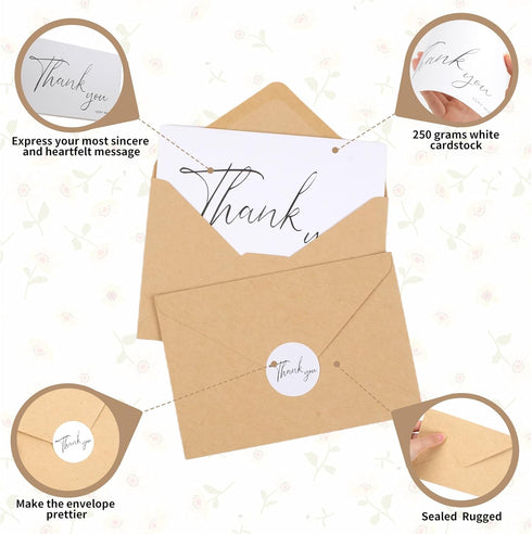 Joyberg Thank You Cards with Envelopes, 34 Pack, 4x6 Inch White Thank You Envelopes for Weddings, Graduations, Funerals