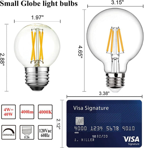 G16.5 Bulb dimmable,4W E26 Bulb 40 e26 Bulb,Neutral 4000K,400lm,CRI>85,AC120V,Edison Free,Pack 6 Arberlic Light LED