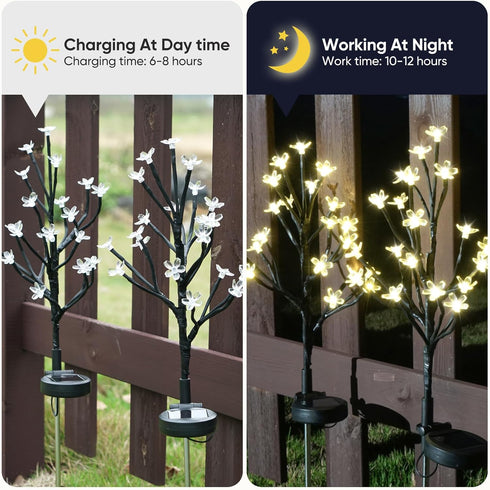 Solar Flowers Lights Garden Decor, 2Pack 40LED Waterproof Fairy Lights for Outdoor Yard and Lawn Decorations