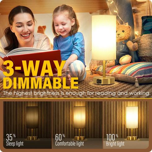Yarra-Decor Bedside Lamp Set of Two with USB A+C Charging Ports, Touch Control Table for Bedroom, 3 Way Dimmable (LED