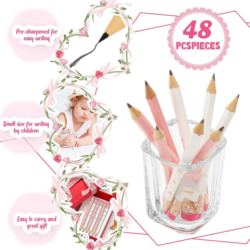 CHENGU 48 Pcs Half Pencils with Eraser Bridal Shower Pencils Mini Pencils Golf Pencils Rose Gold Heart Pencils White Pink Pre Sharpened Pencils Wedding Party Favors for Baby Shower Party Gift Prizes by CHENGU