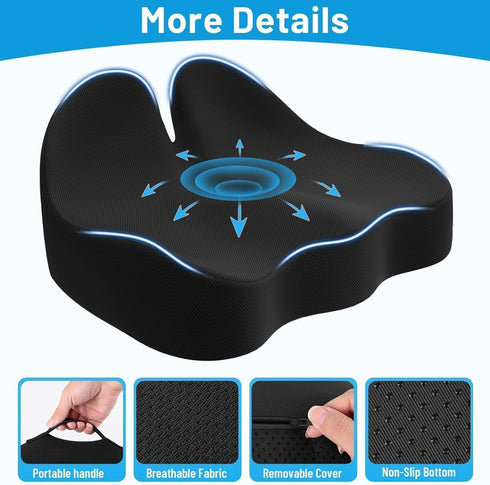 Tailbone, Cushzone Seat Cushion, Memory Foam Office Chair Cushions, Ergonomic Curved Design for Sciatica, Coccyx, Seat