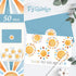 50 4 6 Inch FYSUIMU Pcs Boho Sun Thank You Cards Greeting Cards with Envelopes Stickers Blue Orange Sunshine Blank Note