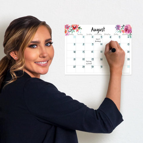 Dry Erase Monthly Calendar Planner Sticker Decal - Removable & Reusable with Magnetic Fine-Tip Marker (9 x 12 inches,