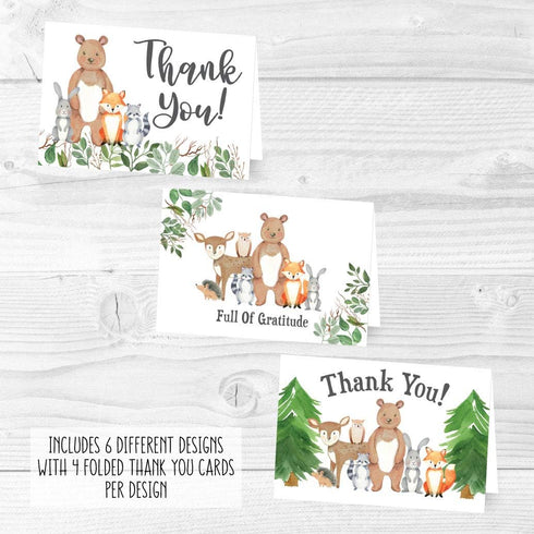 Hadley Designs 24 Woodland Thank You Cards with Envelopes, Rustic Animal Deer or Fox, 4x6 Varied Gratitude Pack