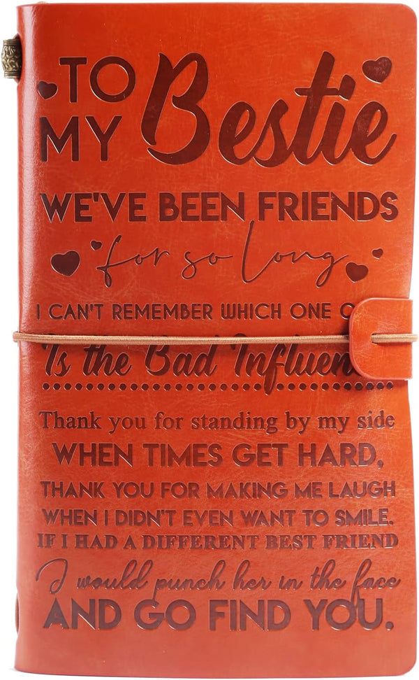 Leather Travel Notebook for Bestie - Retro Refillable Journal, Personalized Sketch Book Diary, Customized Gifts