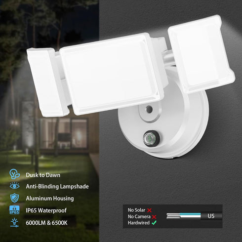 60W IP65 6000LM 6500K Olafus Flood Lights Dusk to Dawn Outdoor Lighting, Waterproof LED Security Light with Photocell