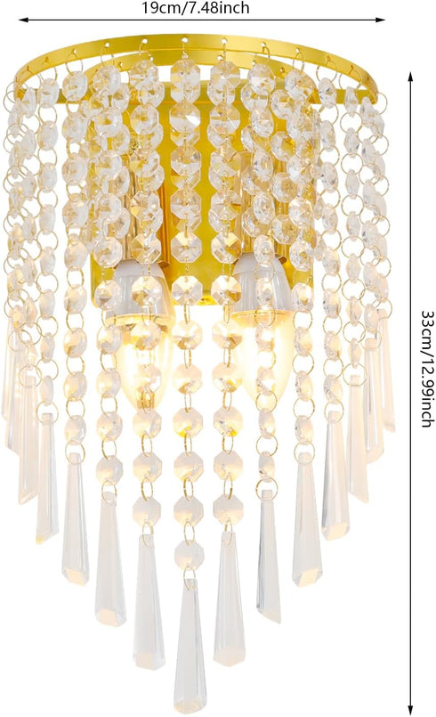 FFIHAKL 12 2 K9 Crystal Wall Sconces, * Socket Chrome Acrylic Crystal Drops Shade Modern Wall Lamp, for Bedroom, Living