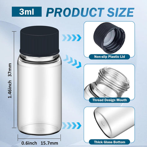 3ml Clear Glass Vials, Sample Vials with Screw Cap and PE Liners Stopper, Leak-Proof Glass Sample Vial Test Vials Containers for Storage Liquid, Essential Oil, Pills and for Lab Use-100pcs by LVDALAB