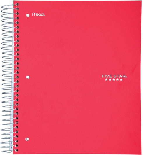 Five Star Spiral Notebooks, 5 Subject, Wide Ruled, 200 Sheets, Assorted Colors, 6 Pack