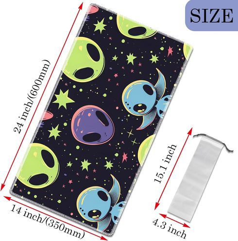 VSOJSOJKE 24" 14" MTG Play Mat, x TCG Card Play Mat, Surface with Smooth Stitched Edge, with Storage Bag, Alien Theme