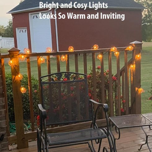 TWINKVILLA Outdoor Decorative Patio String Lights, Beaded Copper Wire Ball Style Lantern Lights, Connectable