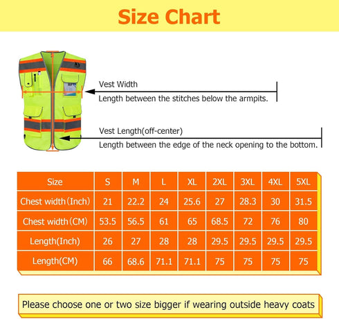 TCCFCCT Reflective Safety Vest for Men Women, 9 Pockets High Visibility Vest, Fluorescent Orange, XX-Large