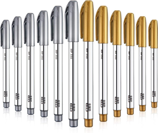 Gold and Silver Metallic Marker Pens, Permanent Markers for Cards Writing Signature Lettering