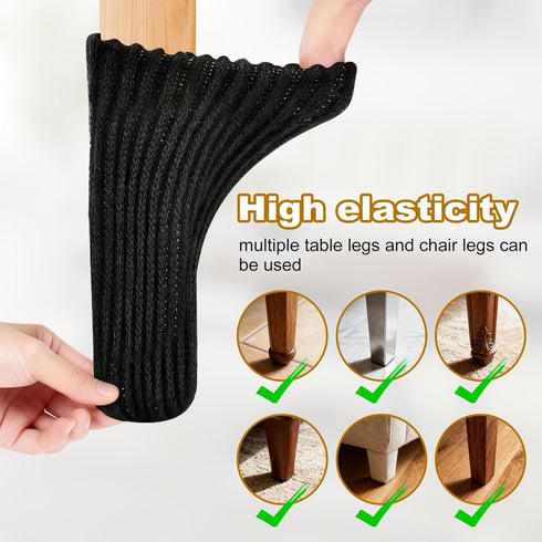 Foyods 12 Black Furniture Chair Leg Socks - Pcs Double Knitted Thicknes Leg Floor Protectors, High Elastics