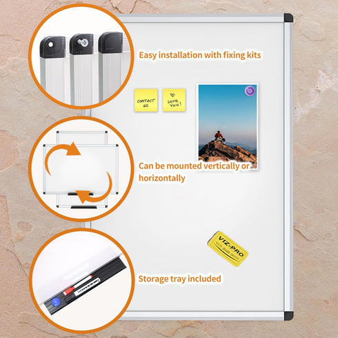 VIZ-PRO Magnetic Dry Erase Board, 24 x 18 Inches, Silver Frame Aluminium