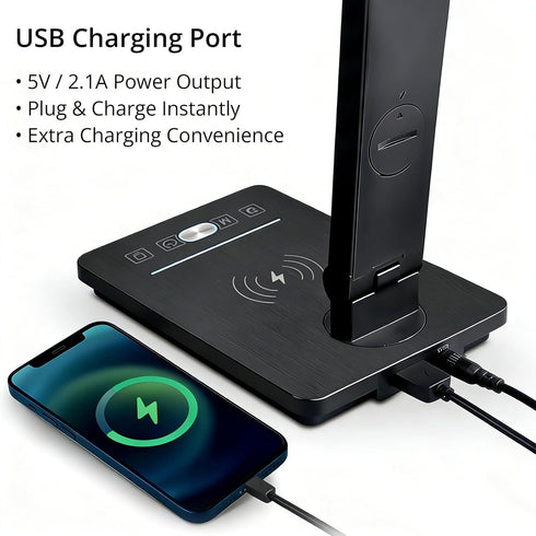 Xicyole Desk Lamp with Wireless Charger, USB Charging Port, Smart Display Clock, Adjustable Brightness and Color
