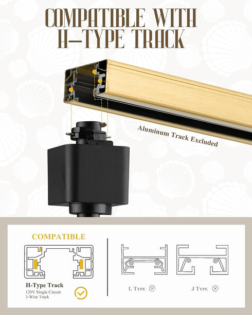 1-Light 5HZG97TP H-Type Track Lighting Pendant, HWH Track Pendant Light Fixture Brushed Gold Finish with Frosted Milk