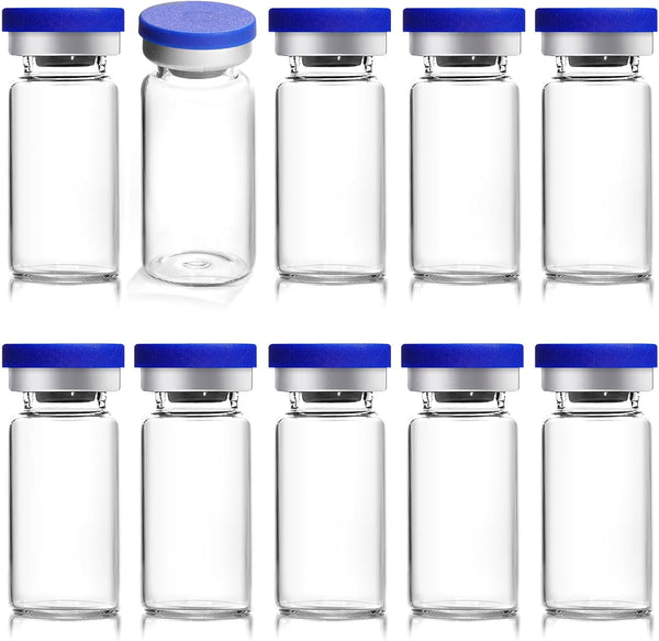 20ml Sealed Empty Vials for Injection, Transparent Glass Vials with Self-Healing Injection Port, 10pcs