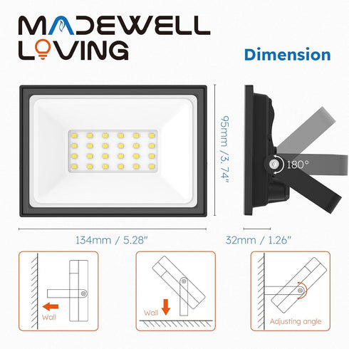 2-Pack 30W 5400 IP66 5000K LED Flood Lights Outdoor Lumens Super Bright Security Lighting, Waterproof, Daylight