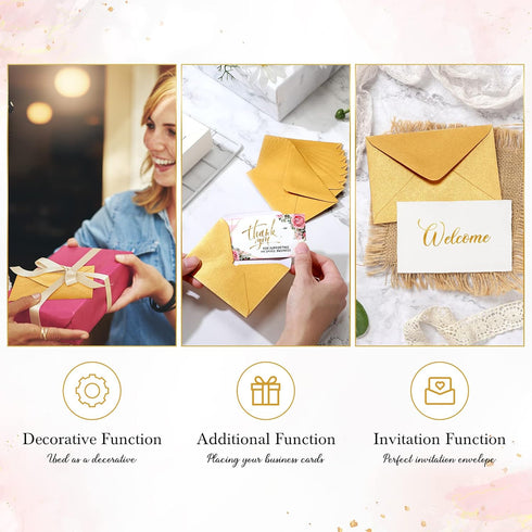 Yahenda 200 Count Mini Gift Card Envelopes, Bulk Wedding Pocket Small Paper Envelopes, 4 x 2.7 Inch (Gold)