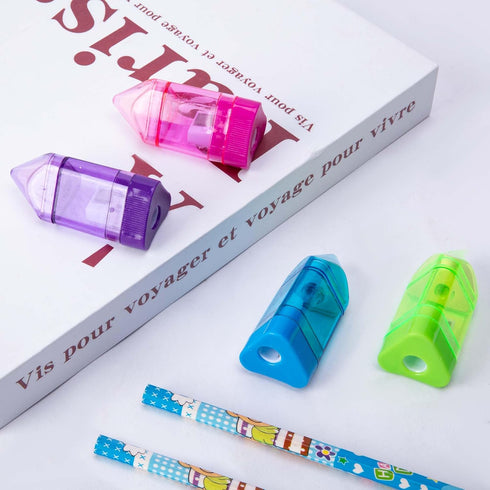 Alpurple 20 Eraser-2 1 PCS Manual Pencil Sharpener with in Single Hole Triangular Shape Handheld Crayon Sharpener