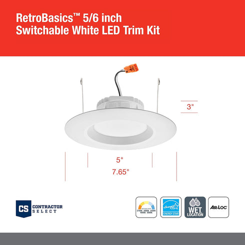 RB56 SWW5 M6 2700K, 3000K, 4000K, 5000K, 5- 6-Inch, Juno MW RetroBasics Downlight Trim Kit, Switchable LED White