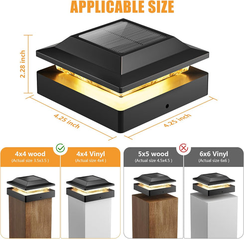 4-Pack, 4x4 16 2 Brightown Solar Post Cap Lights Outdoor Waterproof Fence Post Solar Lights for Wood/Vinyl Posts, LED