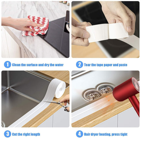 Caulk Strip 2 Pack, 1.5' x 10.5Ft Self Adhesive Caulk Tape for Kitchen Countertop, Sink, Bathroom, Toilet, and Bathtub