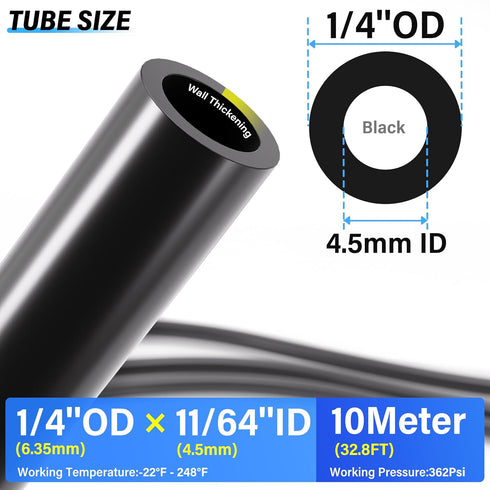 TAILONZ PNEUMATIC 1/4 inch OD Black Nylon Tube - 32.8ft Air Brake Tubing for Pneumatic Applications