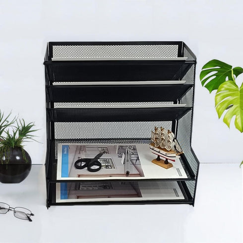 SETTFRFE Office Supplies Desk Organizer, Metal Desktop File Holder with 5-Tier Paper Tray, Black for Efficient Storage