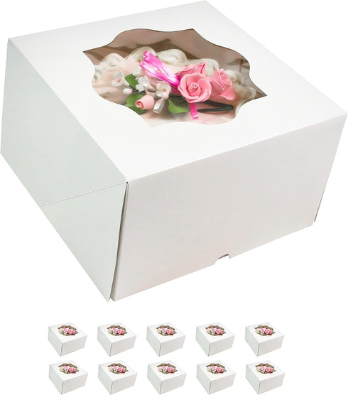 Global Sugar Art Auto-Popup Deep Square Cake Box with Window, White 8