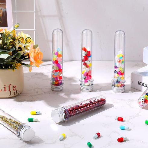 45ml Plastic Test Tubes, 150 Pcs Transparent Clear Bath Salt Tubes with Aluminum Lid for Storage Container