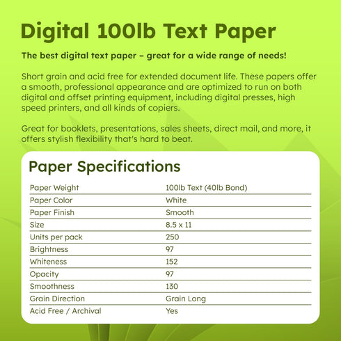 8.5" 11" 40lb 100lb 250 (1 x Bright White Multipurpose Copy Paper - Bond / Text Paper, Sheets Ream) - Premium Smooth