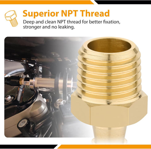 KOOTANS 4pcs Brass Quick Coupler Air Hose Fittings, 1/4" Hose Barb to 1/4 NPT Male Thread, M Type Adapter Connector