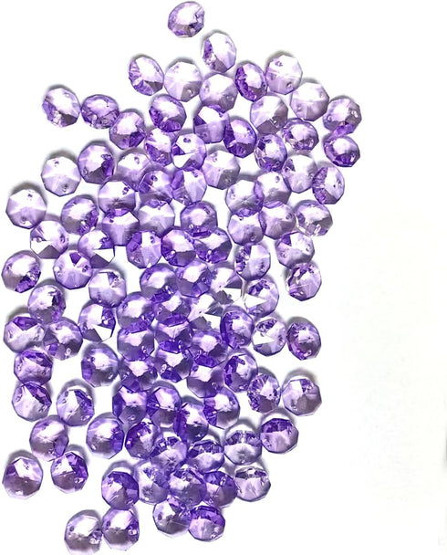 LOTOWELZON 100Pcs 14mm Crystal Glass Beads Purple 2 Holes Octagonal Drops Chandelier Hanging