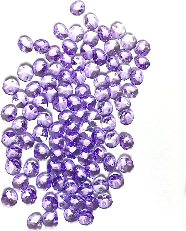 LOTOWELZON 100Pcs 14mm Crystal Glass Beads Purple 2 Holes Octagonal Drops Chandelier Hanging