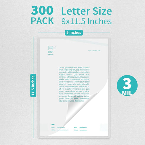 Binditek 300 Pack 3 Mil Thermal Laminating Pouches, 9x11.5 Inches Ultra Clear Sheets for Letter Size, Round Corner,