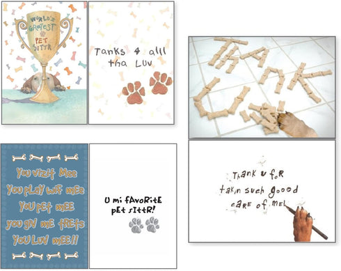Dog Speak Pet Sitter Thank You Card Set "Worlds Greatest," "Favorite," &