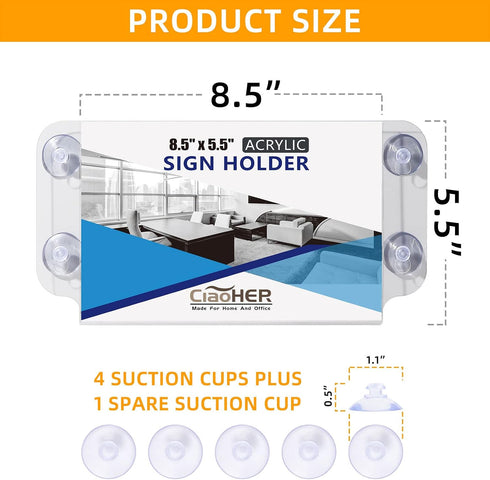 8.5 5.5, 4 6 Pack CiaoHER Acrylic Sign Holder x Clear Acrylic Frames Glass Window Wall Mount Advertising Signage Sign