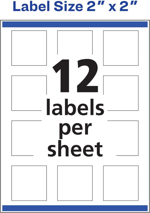Avery Square Labels - Sure Feed Technology, 2" x 2", 60 Glossy White Labels (36475)