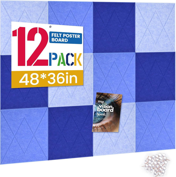 Large Cork Board for Walls, 48"X36" with 30 Push Pins, Easy Peel&Stick Vision Bulletin Board Tiles