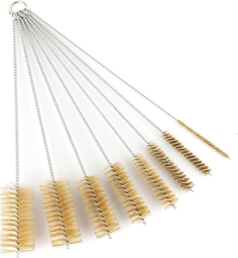 16 Inch Extra Long Pipe Cleaning Brush Set with Brass Bristles, 8 Piece Variety Pack for Auto Parts, Bottles, Guns,