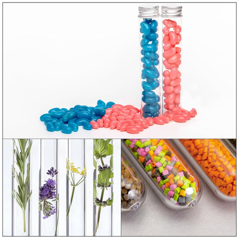 PATIKIL 60Pcs 45ml Plastic Test Tube with Screw Caps - 140x25mm Tubes for Scientific Experiments, Party Decoration