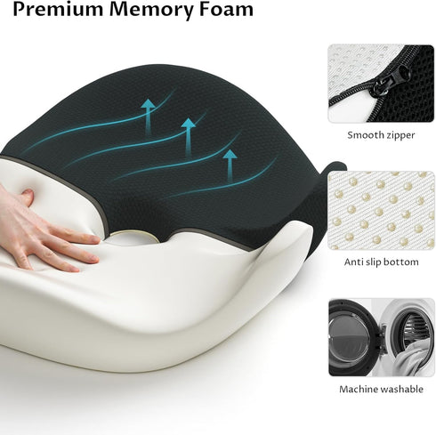 Tailbone Ryoko Seat Cushion, X Large Memory Seat Cushion for Office Chairs, Car Seat, Airplane, Wheelchair, Pressure