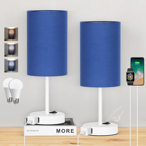 ZJOJO Table Lamp for Bedroom Set of 2, Bedside Small Lamps with 3 Way Dimmable Rocker Switch, Nightstand Desk Lamp