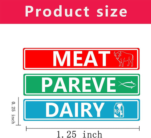 wootile 120 1.5 1/4 inch Pcs Kosher Sticker Labels Meat Dairy Parve Stickers x Blue Dairy Red Meat Green Dishwasher