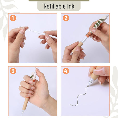 Mr. Pen Retractable Gel Pens, 6 Pack, Boho Theme, Black Fine Point 0.5mm, Fast Dry, Aesthetic Journaling Pens
