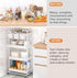 4-Tier JIUYOTREE Plastic Rolling Storage Cart Utility Cart with Extra Hanging Cups Handles Lockable Wheels for Living
