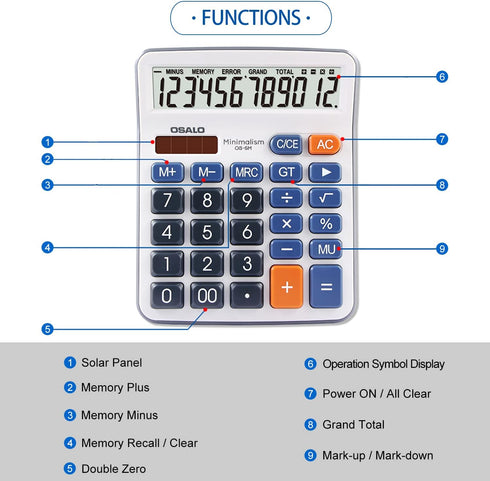 Desktop Calculator, Large LCD Display, 12 Digit Handheld Portable Pocket Basic Calculator for Office, Home, School Use